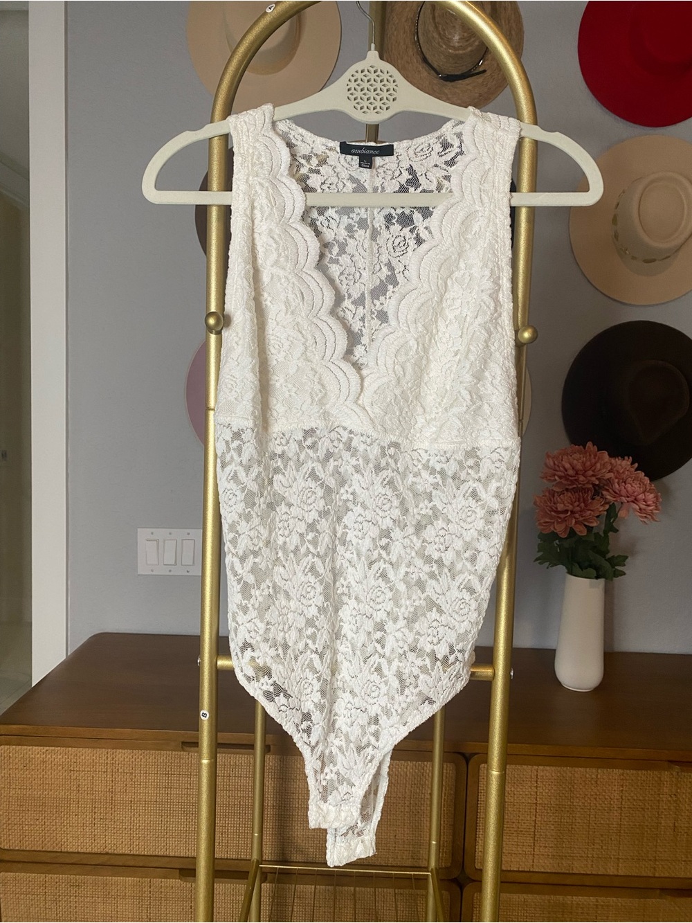 Ambiance Apparel White Lace Bodysuit